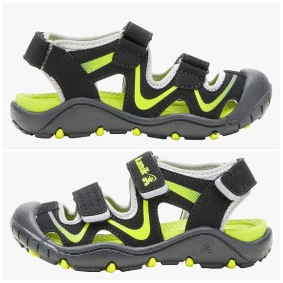 KAMIK - NWTIB - Youth Sz 36 (4) "Wander" Sandal in Black/Lime. Vegan & Washable! - Picture 2 of 16